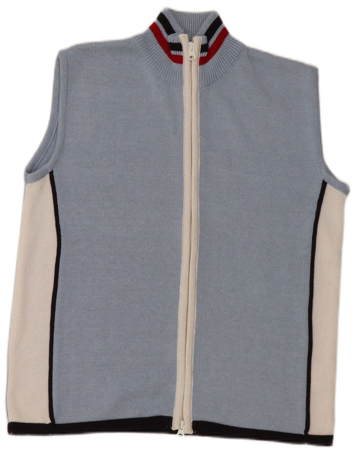 VINTAGE Ärmelloser Damen-Cardigan-Pullover UK 16 Großer blauer Farbblock