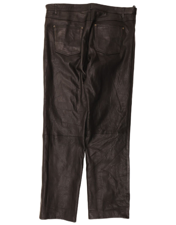 Henson&Henson Mens Straight Leather Trousers W42 L33 Black