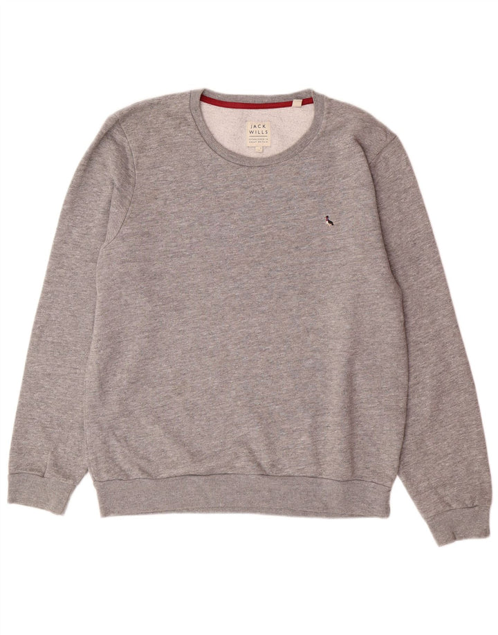 JACK WILLS Herren-Sweatshirt-Pullover aus mittelgrau gesprenkelter Baumwolle
