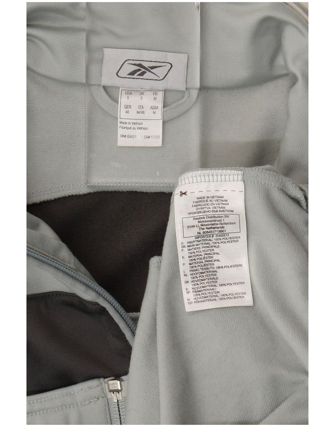 Reebok Herren-Trainingsanzug-Top-Jacke, klein, graues Colourblock-Polyester