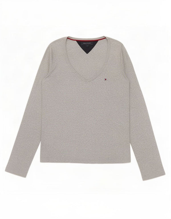 Tommy Hilfiger Damen Top Langarm UK 10 Small Grau Baumwolle