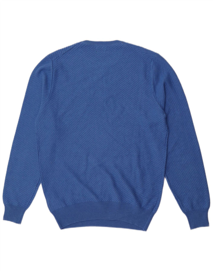 Massimo Dutti Herren-Pullover mit Rundhalsausschnitt, groß, aus blauer Baumwolle