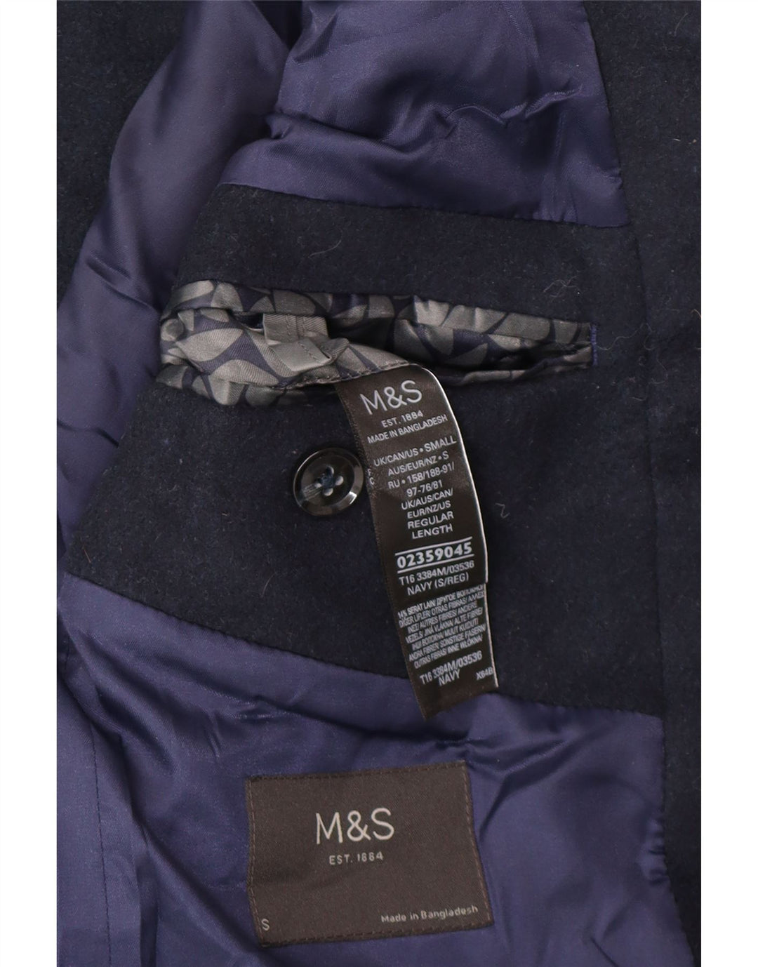 Marks & Spencer Herrenmantel UK 36 Small Marineblau Polyester