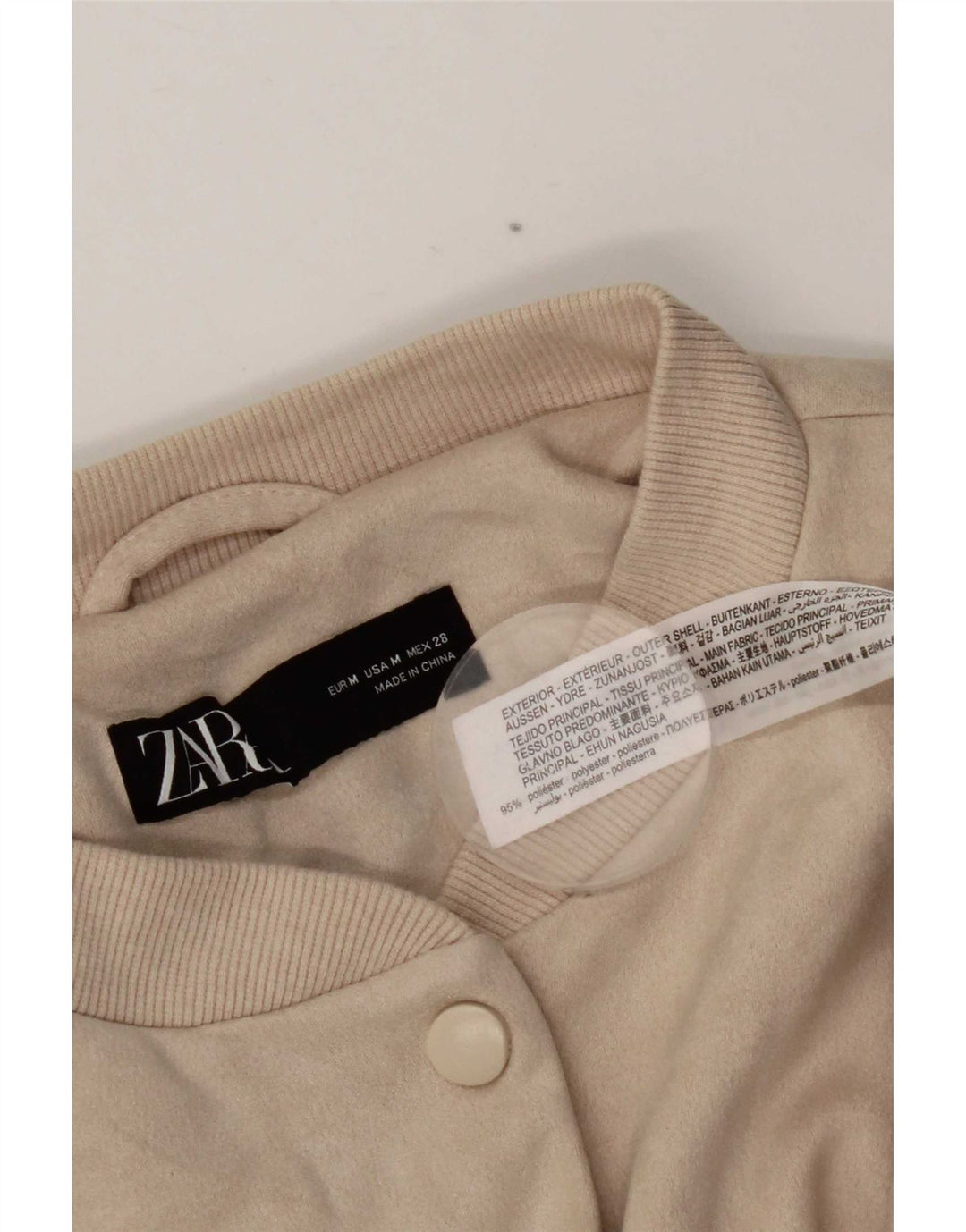 Zara Damen Übergroße Bomberjacke UK 14 Medium Beige Polyester