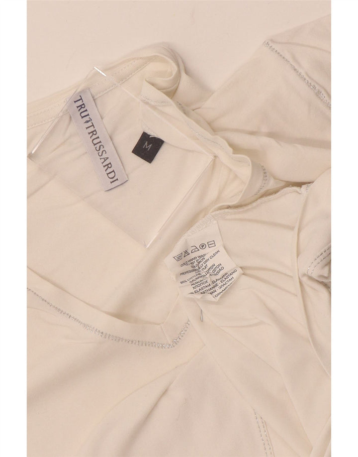 Trussardi Damen Grafik-T-Shirt-Oberteil UK 12 Mittelweiße Baumwolle