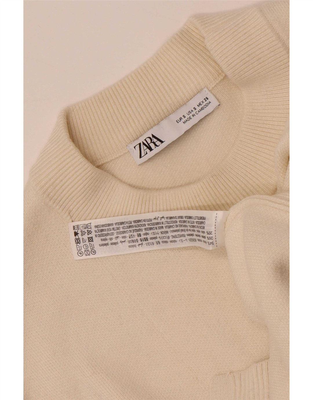 Zara Damen-Pullover, übergroß, Rundhalsausschnitt, Gr. 10, Größe S, Beige, Viskose