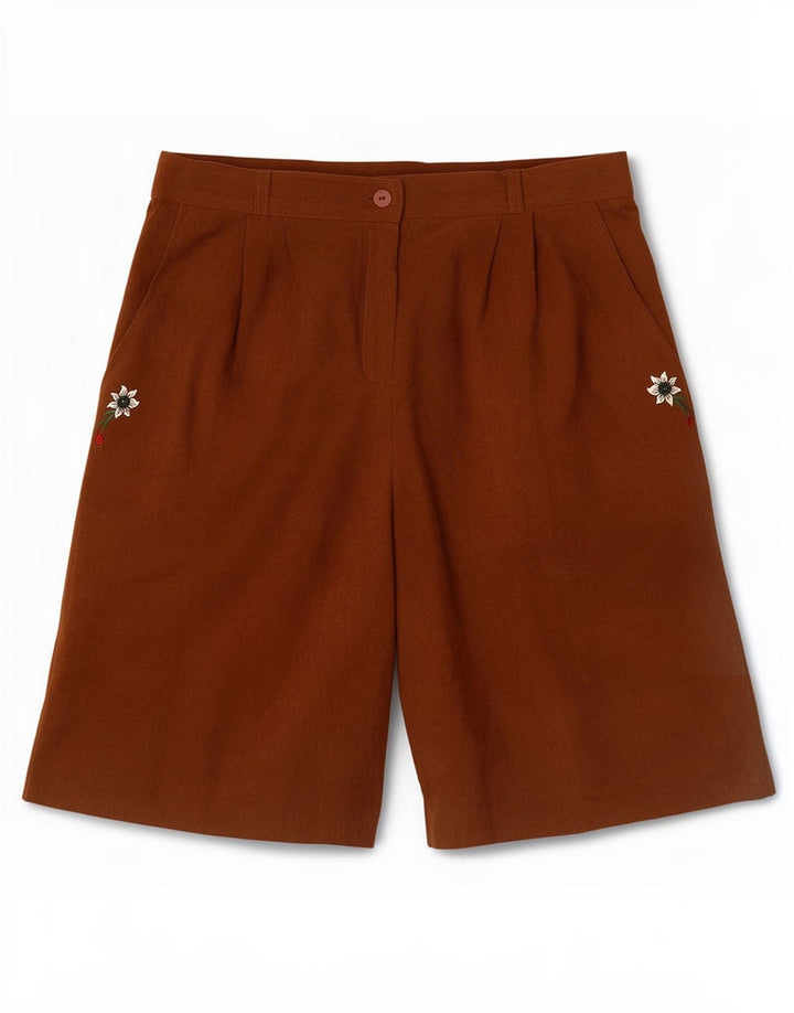 Vintage Damen Bermudashorts mit hoher Taille, mittelgroß, W30, Braun