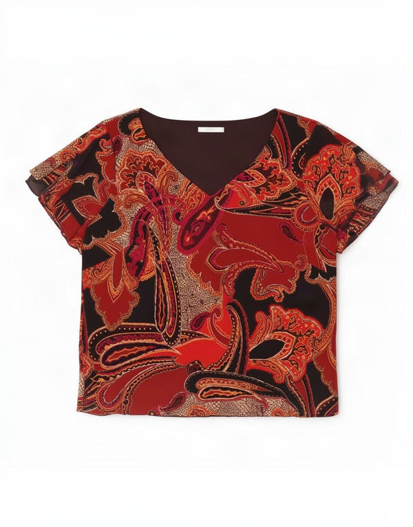 Marks & Spencer Damen-Blusenoberteil, UK 20 2XL, schwarzes Paisley-Polyester
