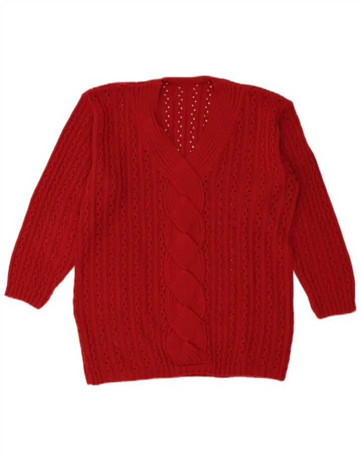 Vintage Damen V-Ausschnitt Pullover Pullover UK 16 Groß Rot