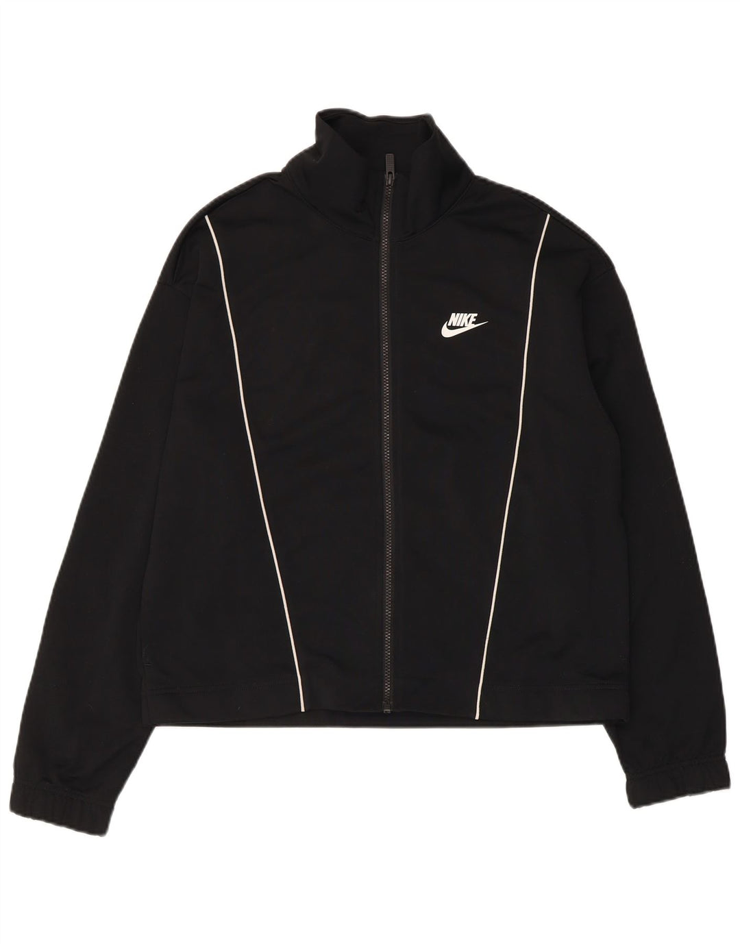 Nike Damen-Trainingsanzug-Top-Jacke UK 14 Mittelschwarzes Polyester