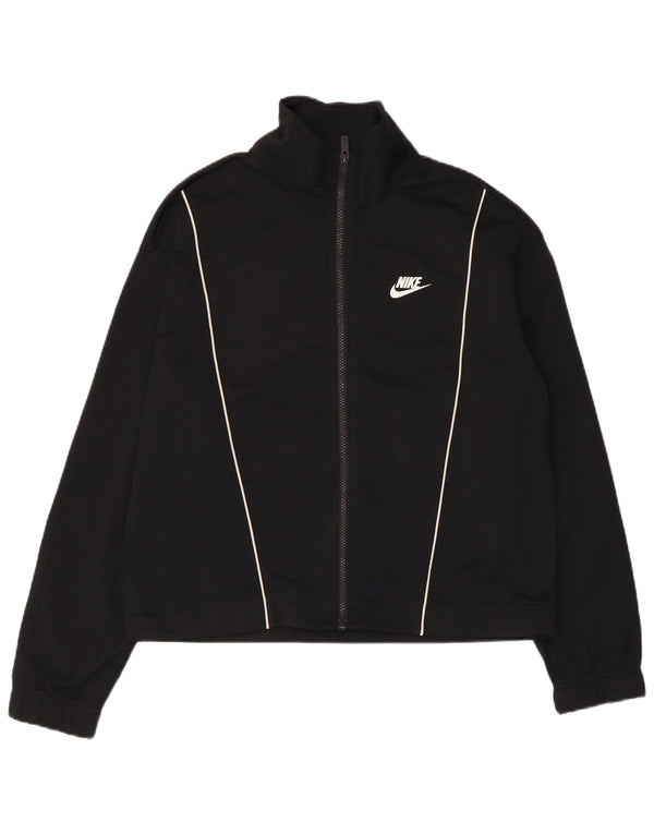 Nike Damen-Trainingsanzug-Top-Jacke UK 14 Mittelschwarzes Polyester