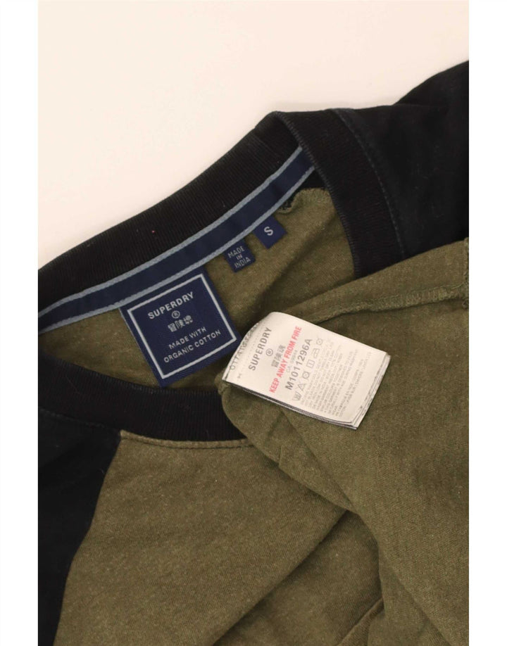 Superdry Herren-T-Shirt-Oberteil, klein, Khaki, Colourblock-Baumwolle