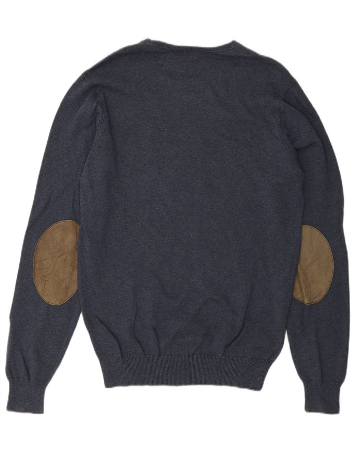 Massimo Dutti Herren-Pullover mit Rundhalsausschnitt, Größe S, blau, Baumwolle
