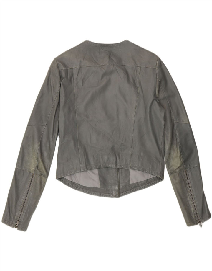 Vintage Damen Crop Lederjacke UK 12 Mittelgraues Leder