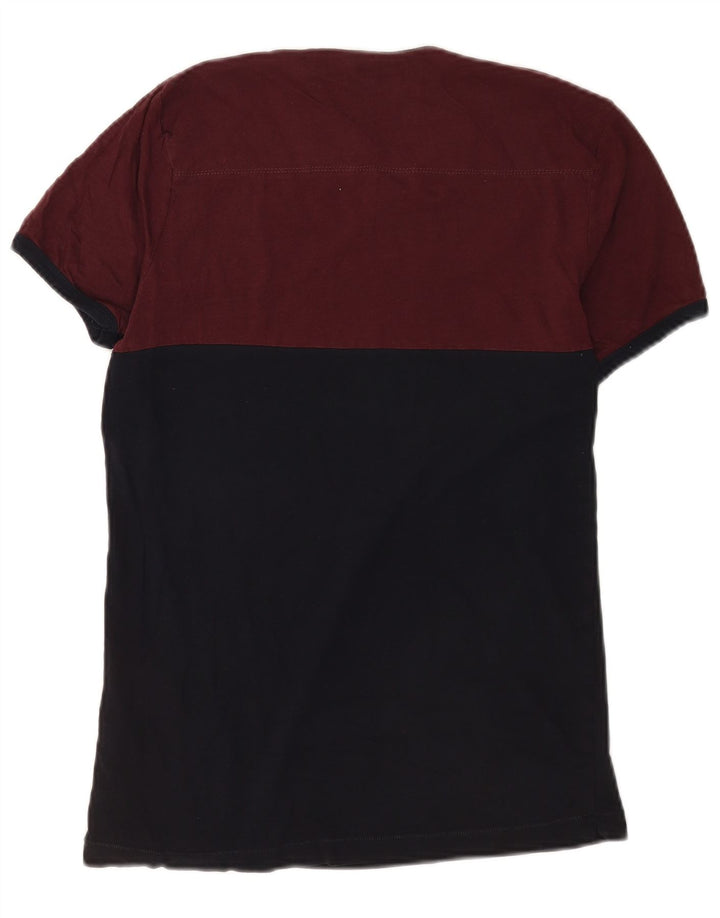 French Connection Herren-T-Shirt-Oberteil, mittelgroß, Burgunderrot, Colourblock-Baumwolle