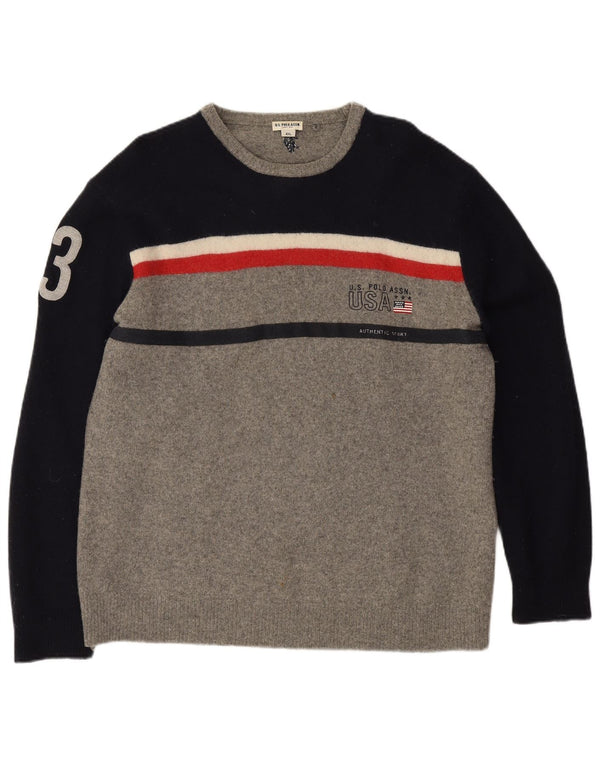 U.S. Polo Assn. Grafischer Herren-Pullover mit Rundhalsausschnitt, 4XL, Grau, Farbblock