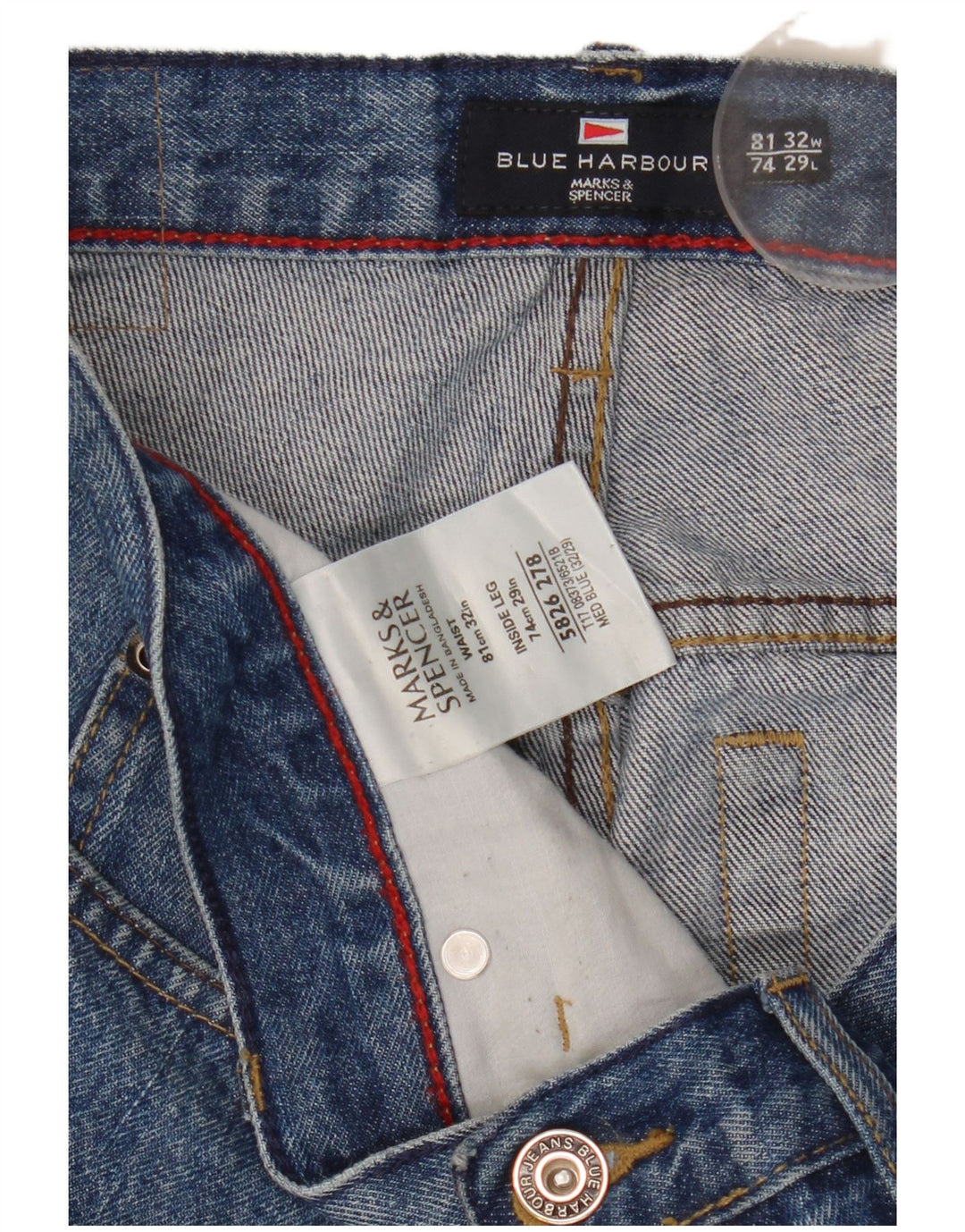 Marks & Spencer Herren Blue Harbor Straight Jeans W32 L29 Blaue Baumwolle