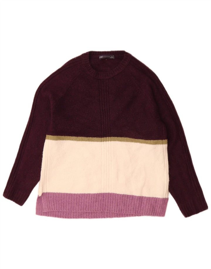 Marks & Spencer Damen-Pullover mit Rundhalsausschnitt, Gr. 14, mittelviolett gestreift