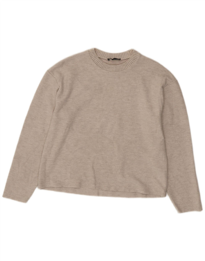 ZARA Damen-Pullover, übergroß, U-Boot-Ausschnitt, Gr. 10, Größe S, Beige, Polyester