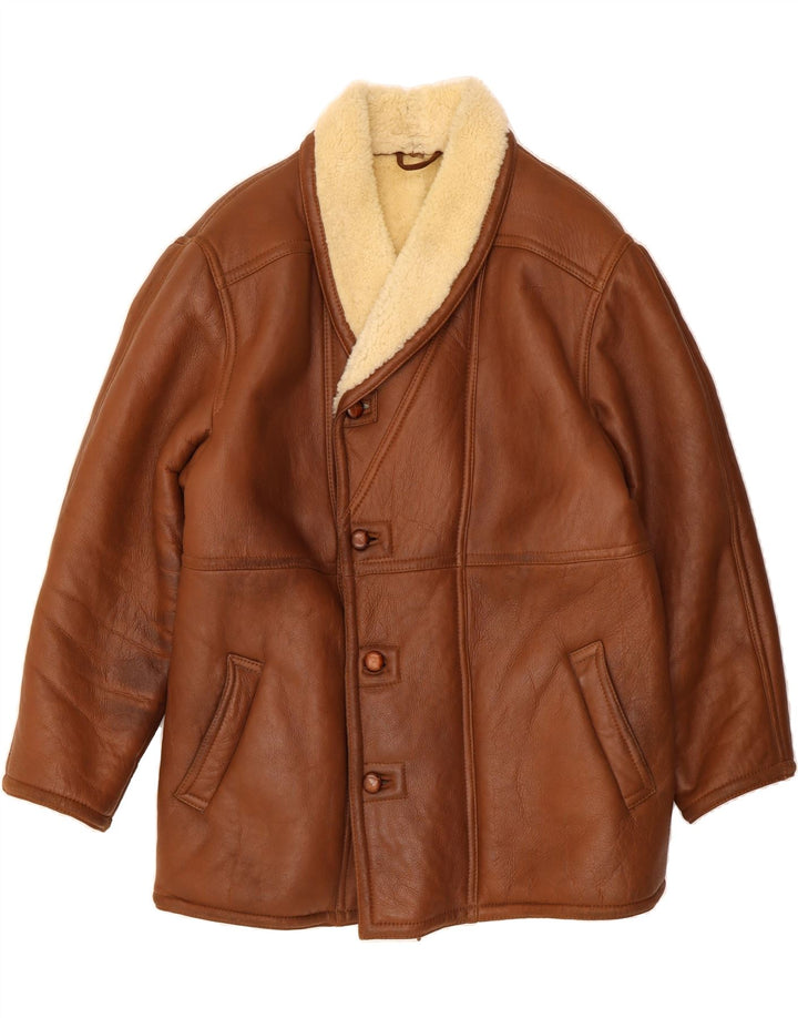 VINTAGE Herren Shearling Jacke IT 52 XL Braunes Shearling