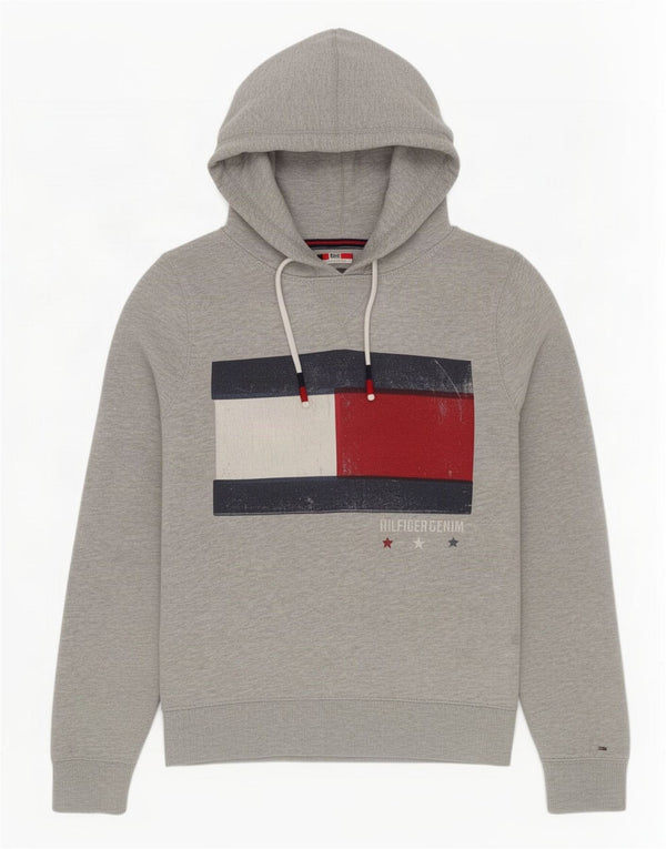 Tommy Hilfiger Damen Graphic Hoodie Pullover UK 14 Mittelgrau meliert