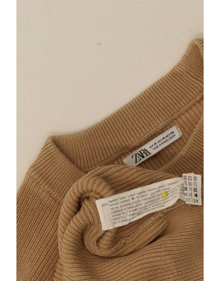 Zara Herren-Pullover mit Rundhalsausschnitt, mittelbeige Baumwolle