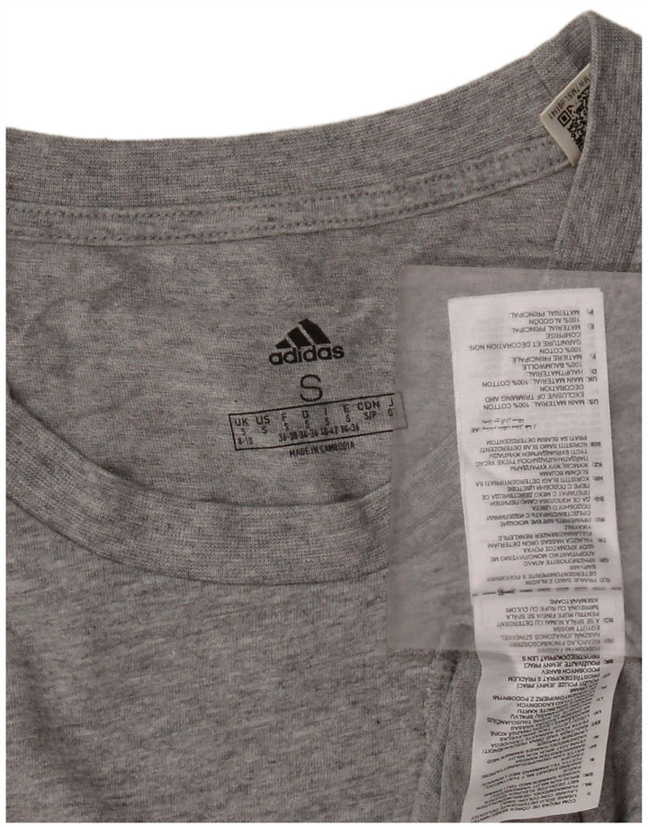 Adidas Damen Crop T-Shirt Top UK 8/10 Small Graue Baumwolle