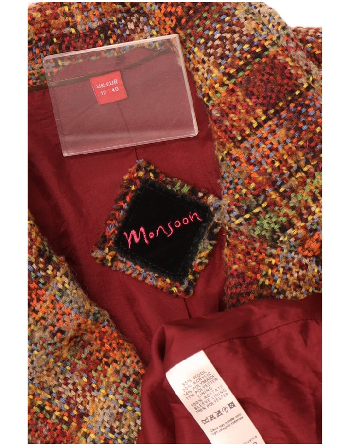 Monsoon Damen-Blazerjacke mit 1 Knopf, UK 12, mittelbraun karierte Wolle