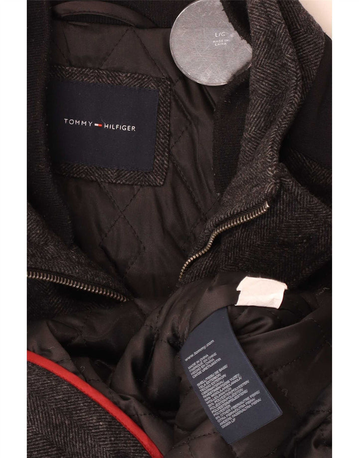 Tommy Hilfiger Herren-Windbreaker-Mantel, UK 40, große graue Wolle mit Fischgrätenmuster