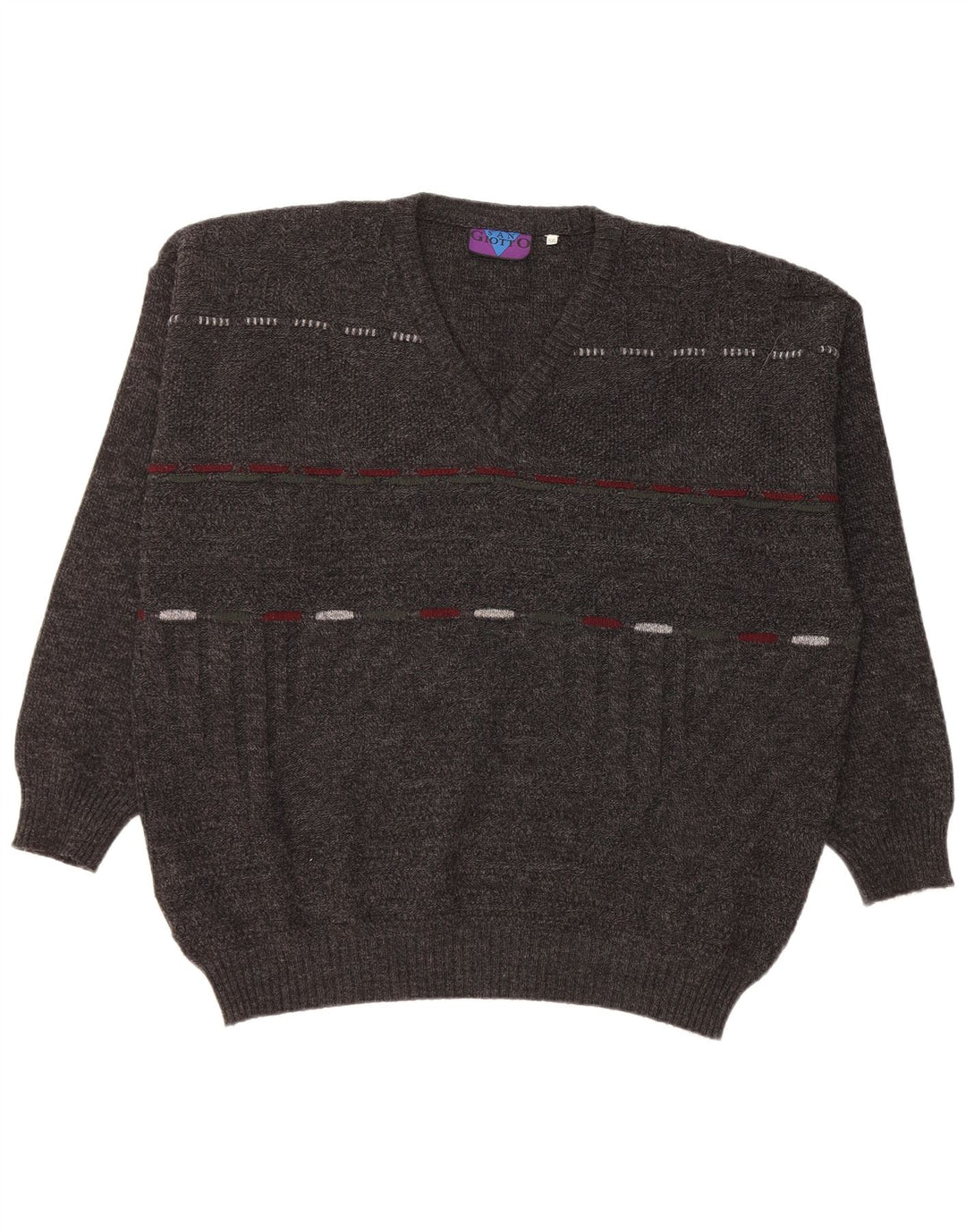 VINTAGE Herren Pullover mit V-Ausschnitt IT 56 XL Graues Acryl