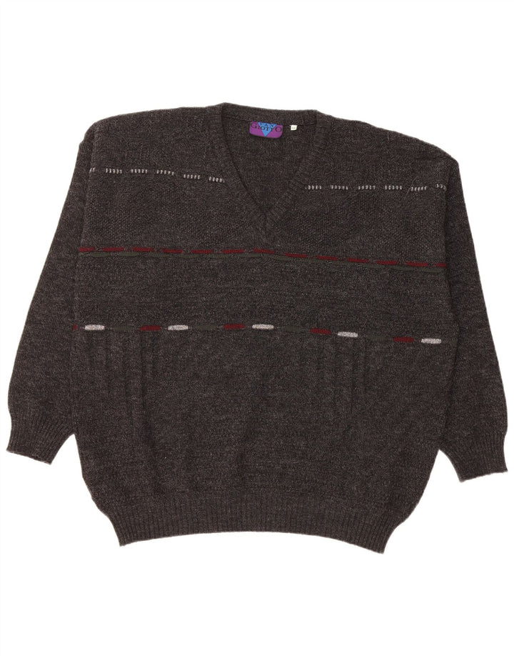 VINTAGE Herren Pullover mit V-Ausschnitt IT 56 XL Graues Acryl