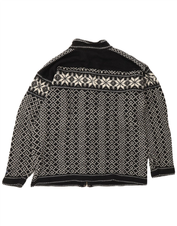 VINTAGE Herren-Cardigan-Pullover, groß, Schwarz, Fair Isle