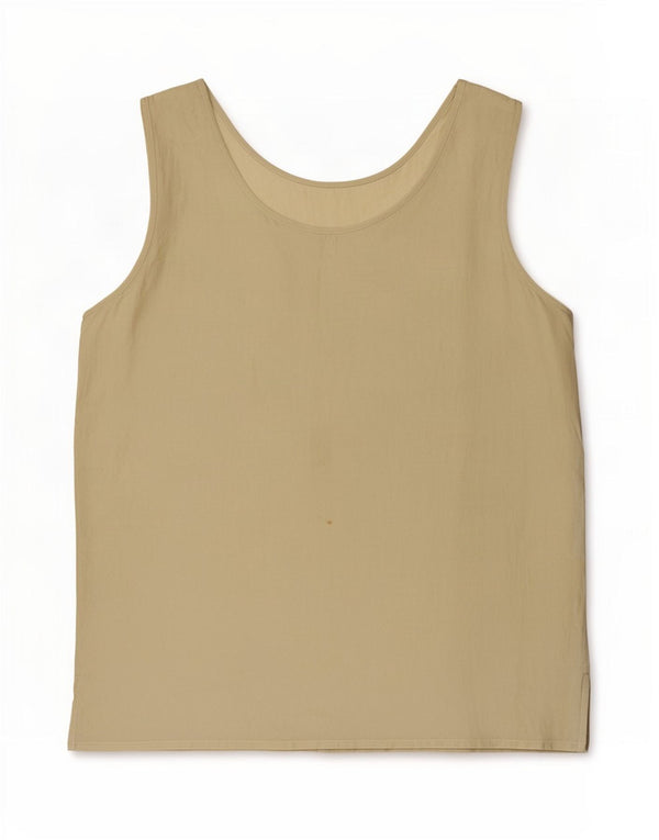 Vintage Damen Ärmelloses Blusentop UK 14 Medium Khaki Seide
