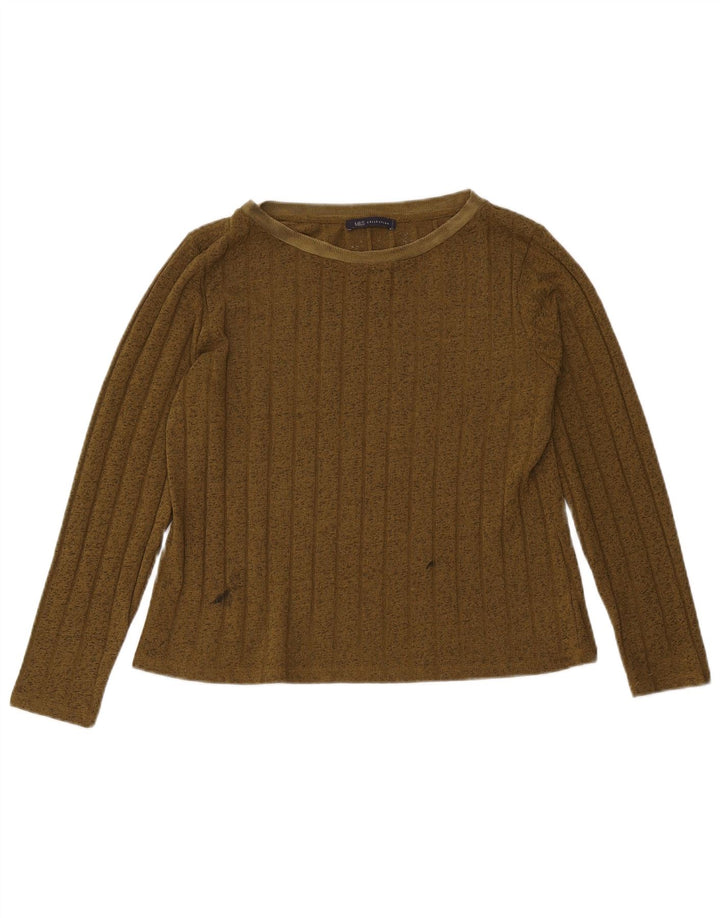 Marks & Spencer Damen Top Langarm UK 12 Medium Khaki Polyester
