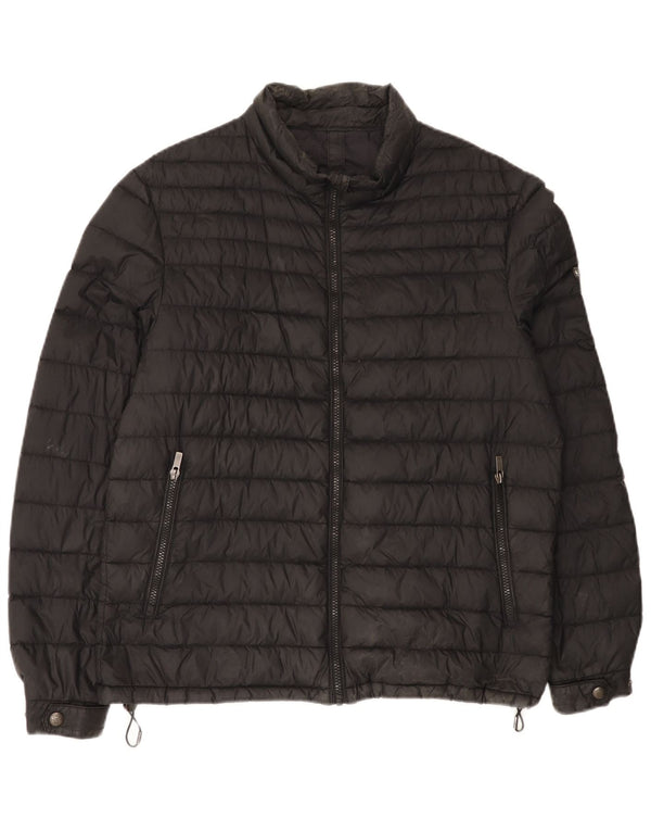 Massimo Dutti Herren Wattierte Jacke UK 40 Large Schwarz Nylon