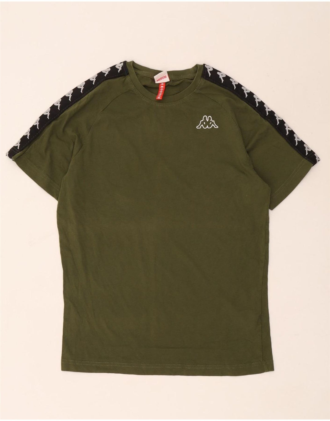 Kappa Herren Grafik-T-Shirt-Oberteil aus mittelgrüner Colourblock-Baumwolle