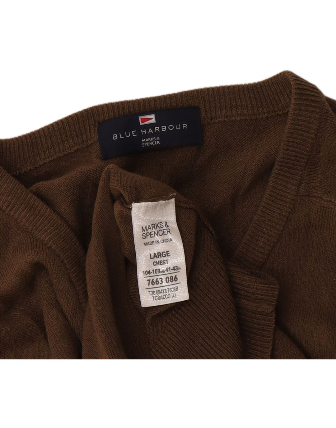 Marks & Spencer Herren Blue Harbor V-Ausschnitt Pullover Pullover Large Braun Acryl