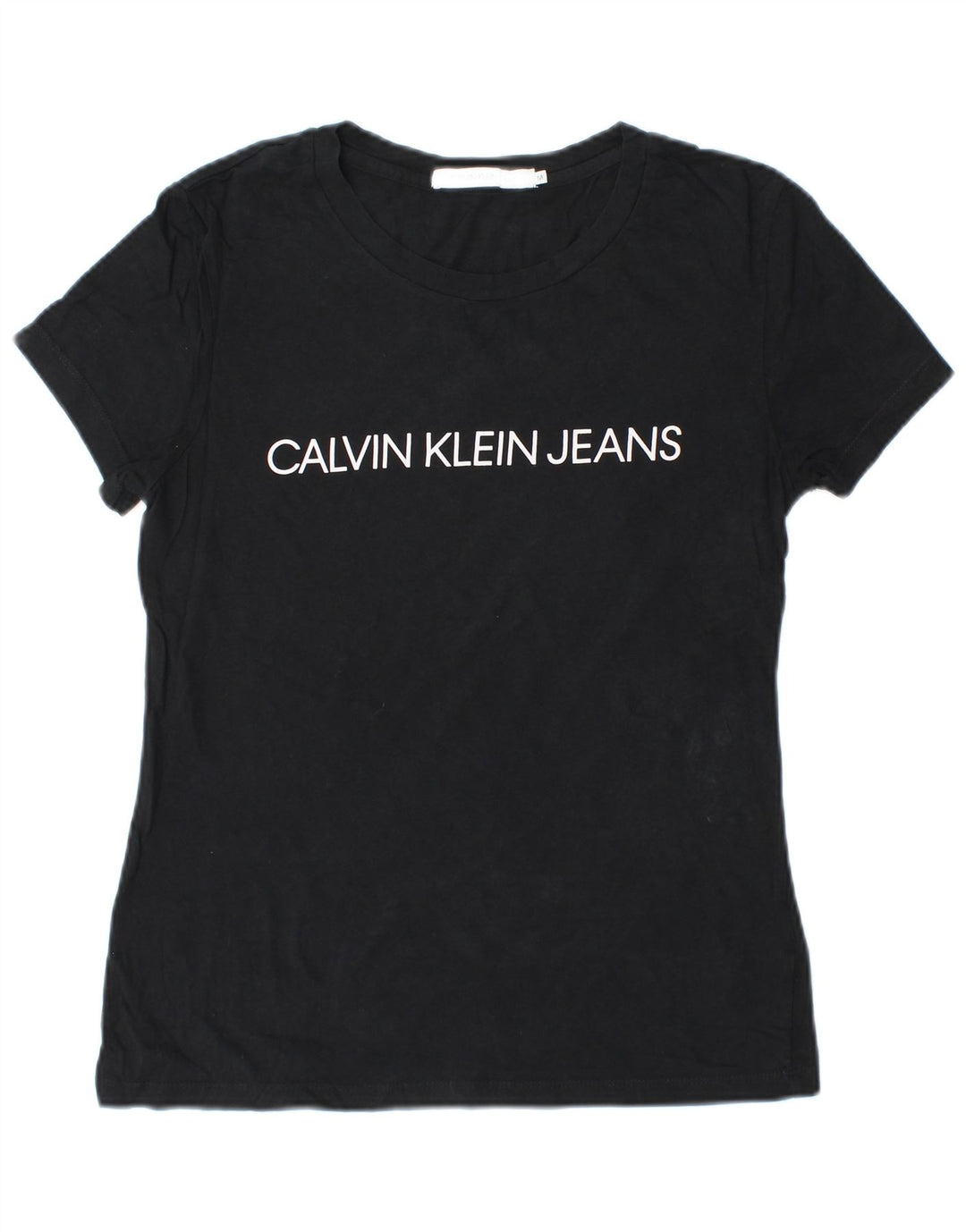 CALVIN KLEIN JEANS Damen Grafik T-Shirt Top UK 12 Medium Schwarz Baumwolle