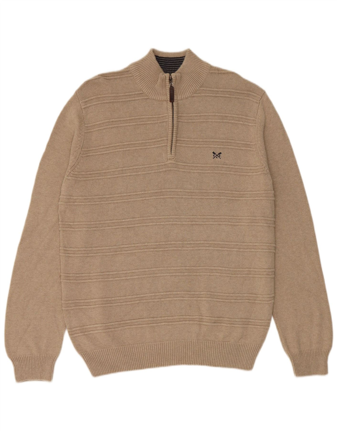 Crew Clothing Herren-Pullover mit normaler Passform und Reißverschluss am Hals, mittelbeige Baumwolle