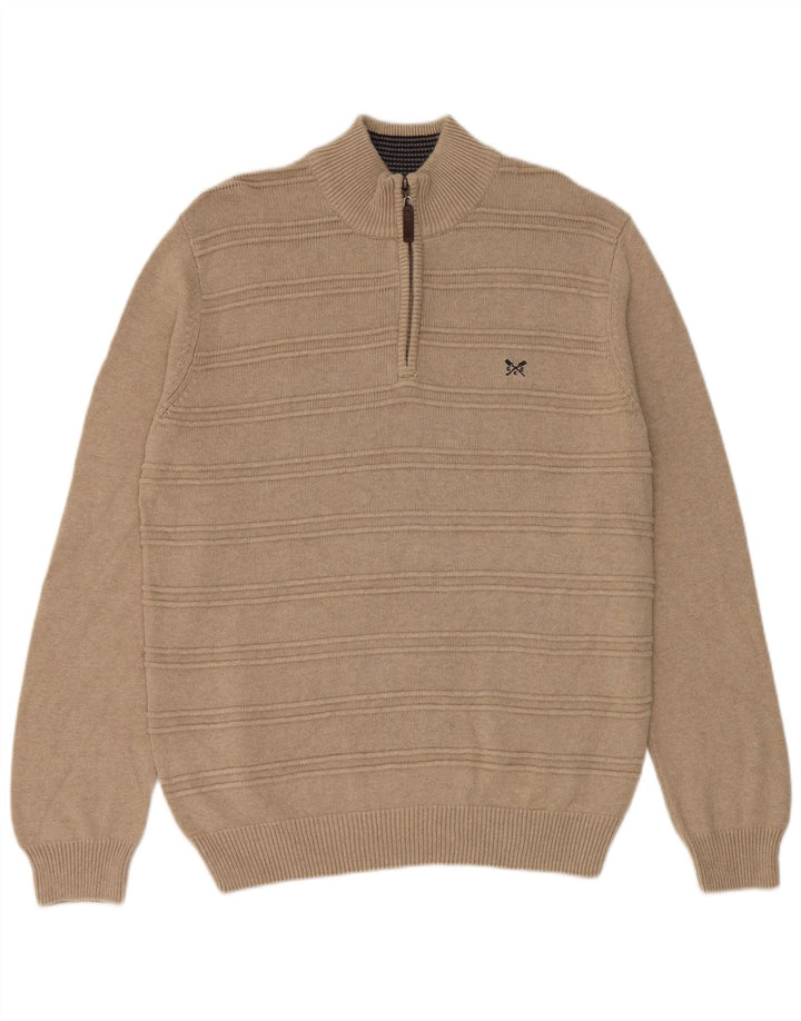 Crew Clothing Herren-Pullover mit normaler Passform und Reißverschluss am Hals, mittelbeige Baumwolle
