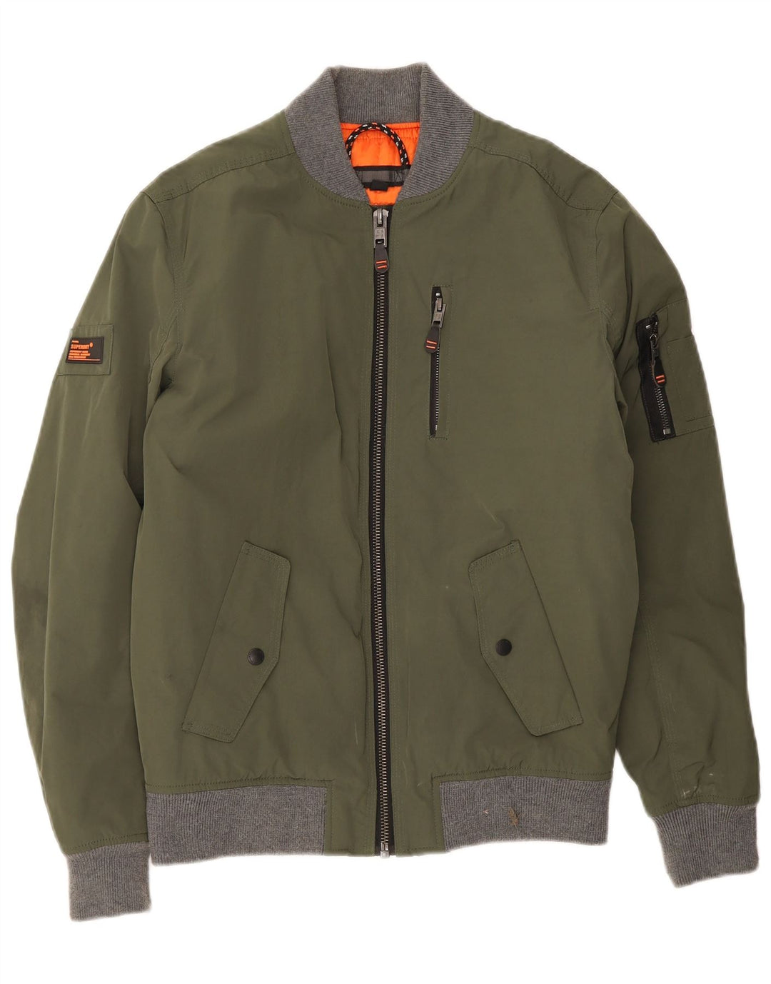 Superdry Herren Bomberjacke UK 38 Mittelgrünes Colourblock-Polyester
