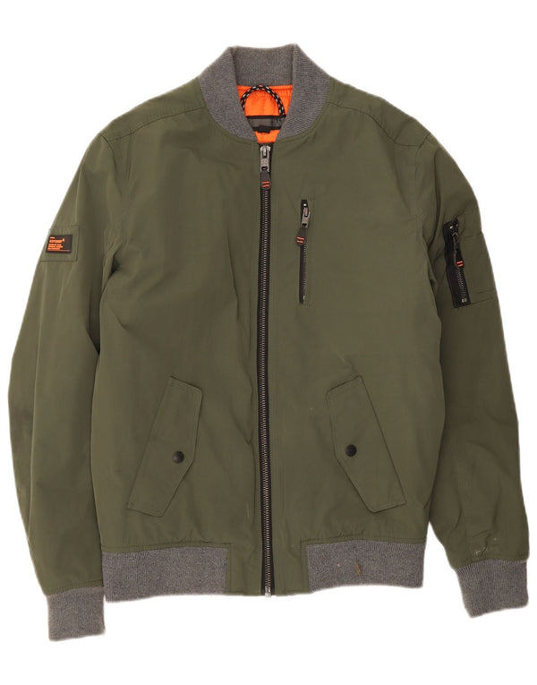 Superdry Herren Bomberjacke UK 38 Mittelgrünes Colourblock-Polyester