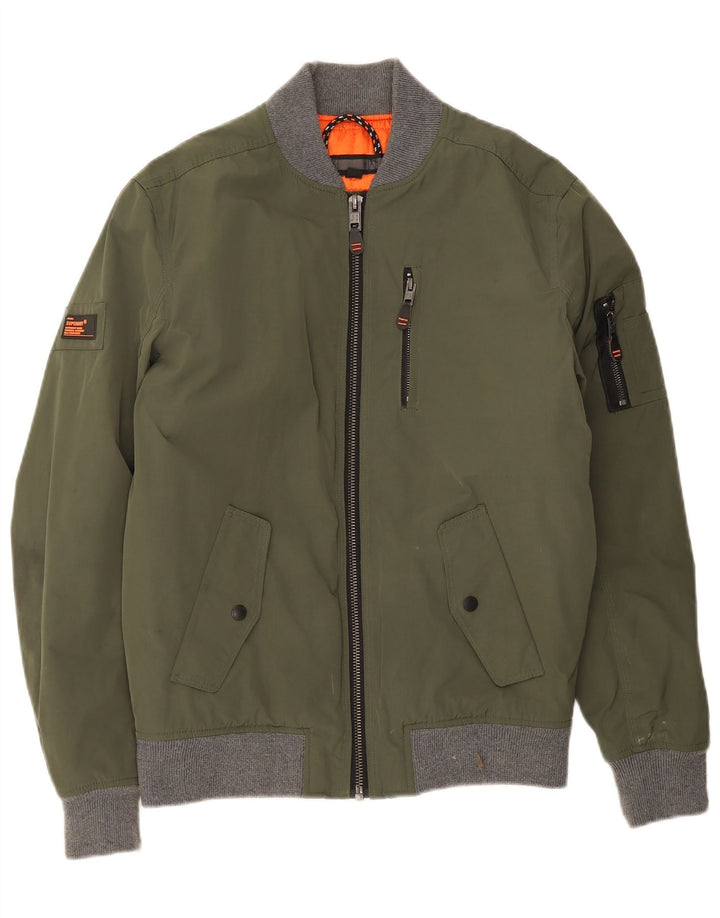 Superdry Herren Bomberjacke UK 38 Mittelgrünes Colourblock-Polyester