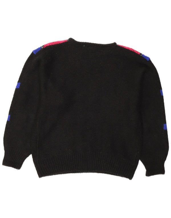 Vintage Womens Crew Neck Jumper Sweater UK 18 XL Black Geometric Retro