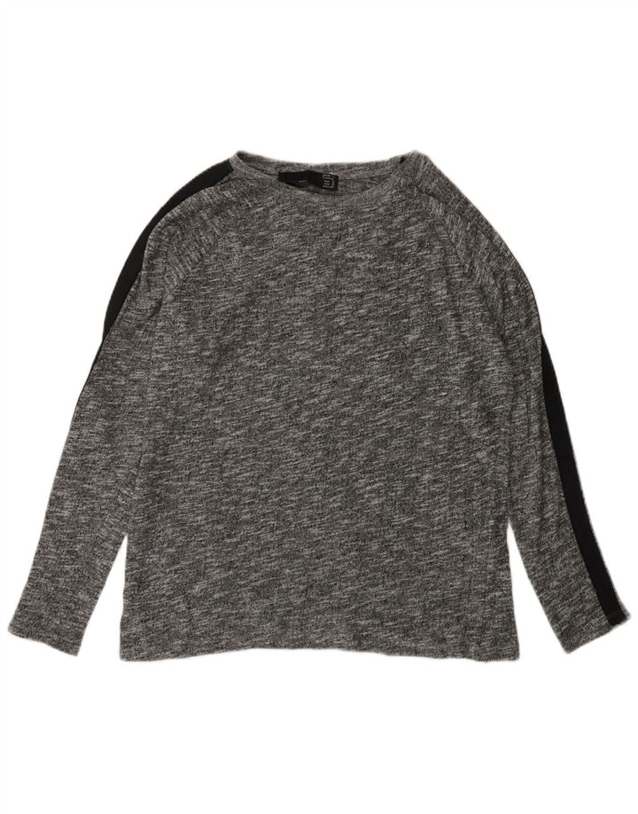 Zara Damen-Oversize-Oberteil mit langen Ärmeln, UK 10, Small, Grau, Colourblock-Viskose