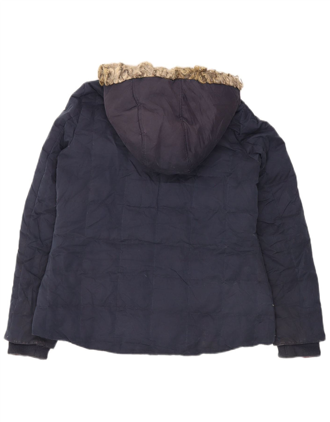 FAT FACE Wattierte Damenjacke mit Kapuze, UK 14, Größe L, Marineblau, Polyester