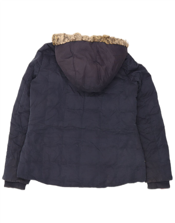 FAT FACE Wattierte Damenjacke mit Kapuze, UK 14, Größe L, Marineblau, Polyester