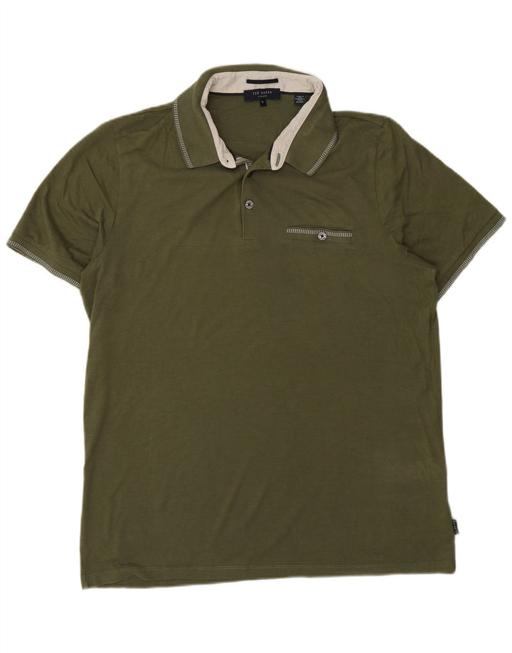 Ted Baker Herren-Poloshirt, Größe 4, große Khaki-Baumwolle