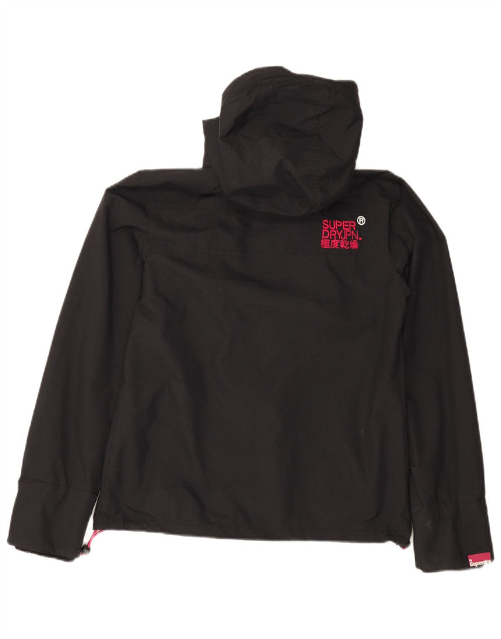 Superdry Damen Windcheater Kapuzen-Regenjacke UK 10 Small Schwarzes Nylon