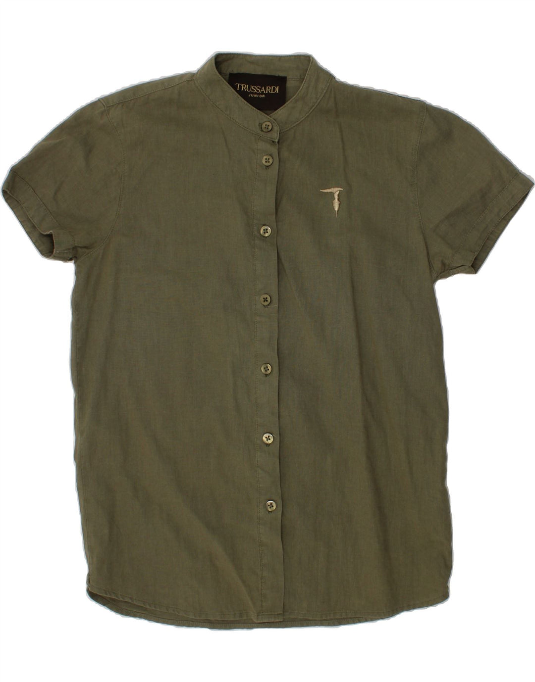 TRUSSARDI JUNIOR Boys Shirt 11-12 Years Khaki Cotton Vintage Trussardi Junior and Second-Hand Trussardi Junior from Messina Hembry 
